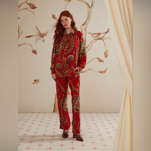 FARM Rio Pants - Farm Rio Red Maxi Floral Pajama Pants